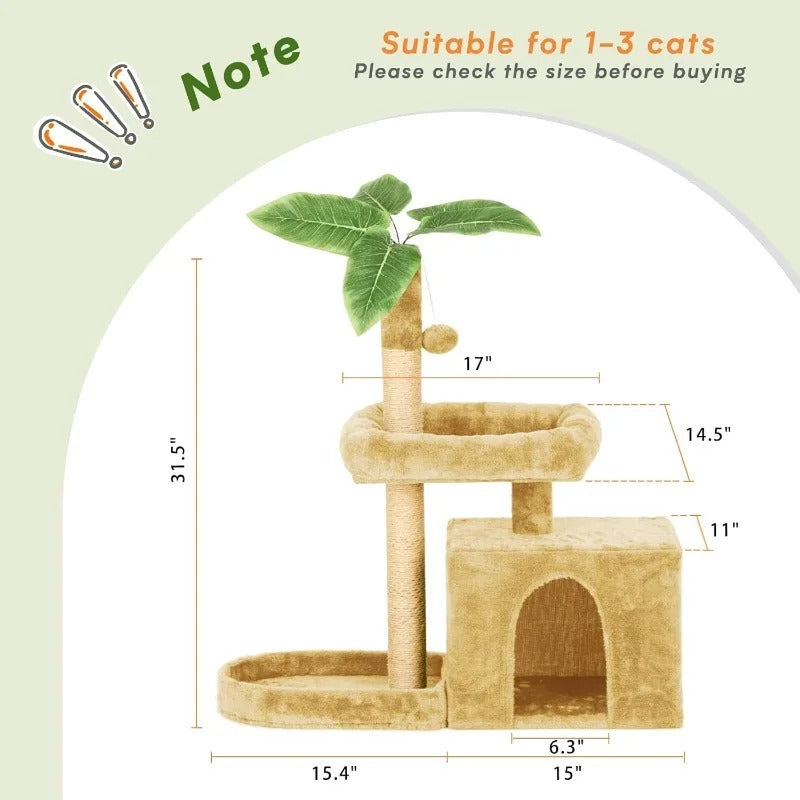 31.5" Cat Tree with Leaves for Indoor Cats